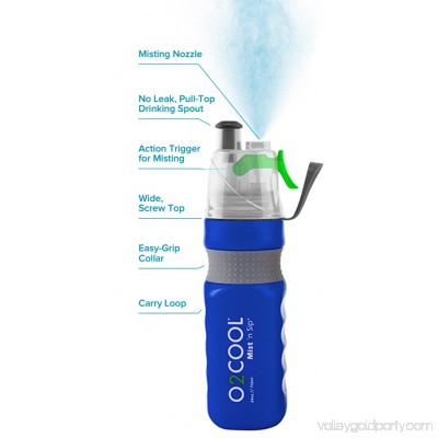 O2COOL Power Flow Grip Band Bottle with Classic Mist 'N Sip Top 24 oz., Blue